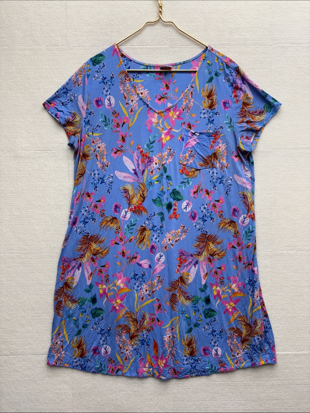 Soma | pajama XL Floral Pocket Tee Dress in Lavender Blue